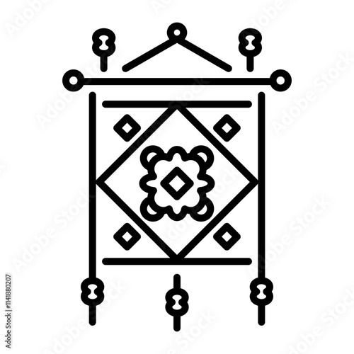Ancient tapestry design icon in line style 