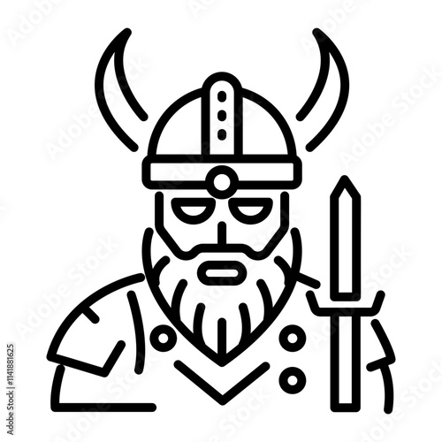 Viking raider icon in linear style 