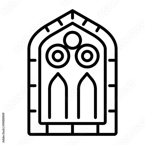 A linear icon of a gothic window 