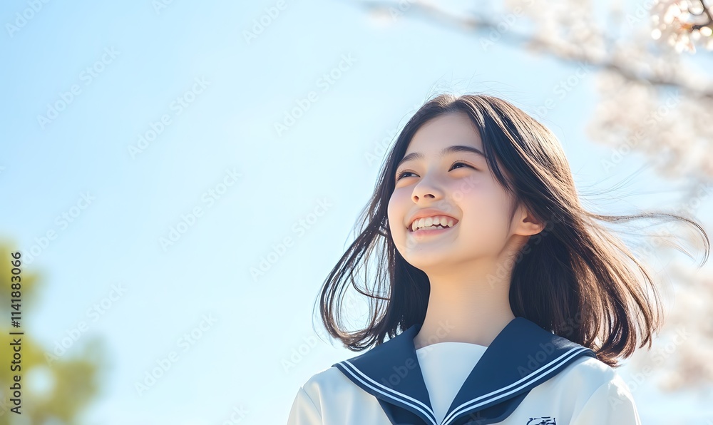 A Japanese high school girl standing with her head slightly tilted, Generative AI A Japanese high school girl standing with her head slightly tilted, Generative AI