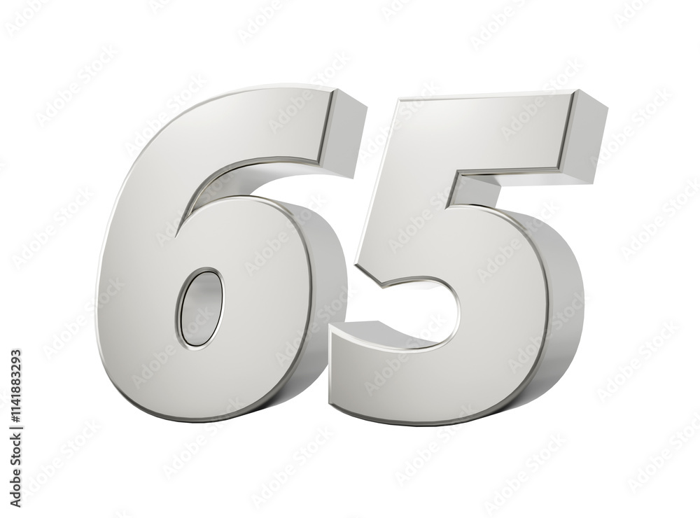 Silver 3d numbers 65 Sixty five. Isolated white background 3d illustration Silver 3d numbers 65 Sixty five. Isolated white background 3d illustration