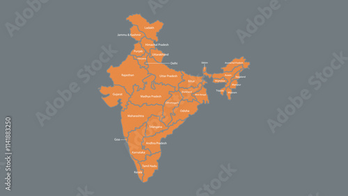 Modern Map of India with Interactive Features, Flat design India outline map.