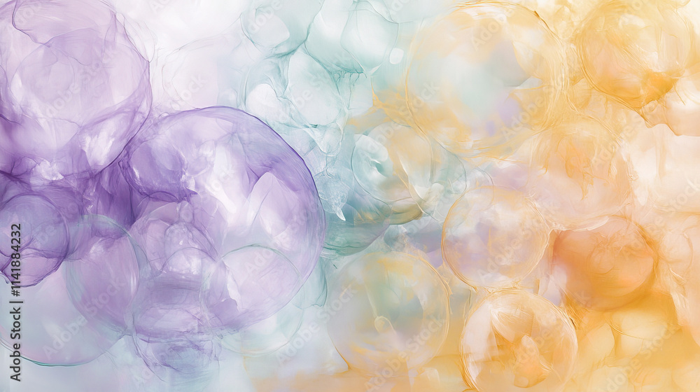Abstract bubbles in soft pastel hues of lilac, peach, and turquoise Abstract bubbles in soft pastel hues of lilac, peach, and turquoise