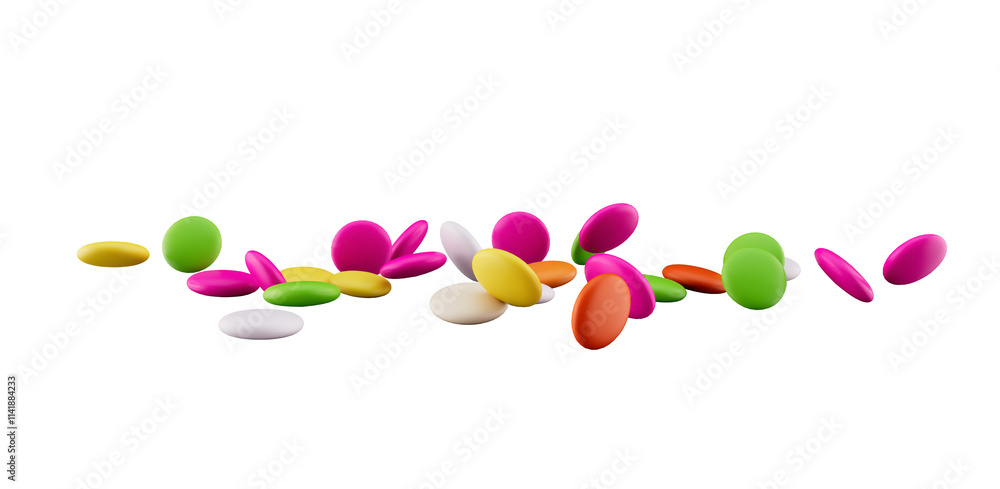 Obraz premium Colorful Sugar Candies, 3d Rainbow Candy Beans Isolated On Pink Background, 3d illustration