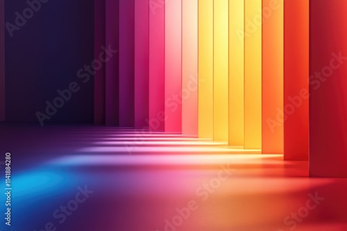 Colorful illuminated partitions creating a vibrant gradient in a modern space photo