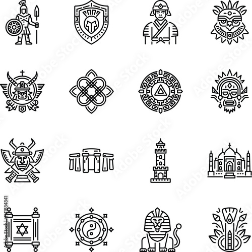 Set of Linear Style Tribal History Icons 

