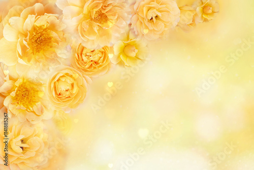 elegant yellow rose flower frame background for Valentine’s Day and wedding cards with soft romantic vibes and copy space   