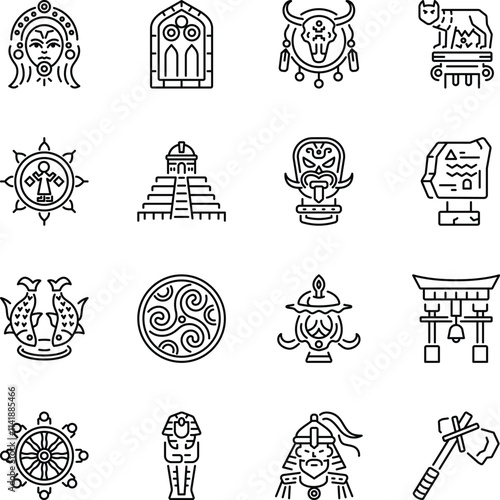 Collection of Linear Style Archaeology Icons 

