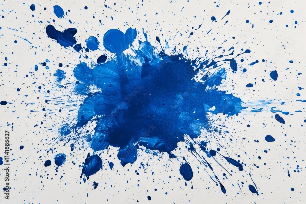 Blue paint splashing on white canvas creating abstract design Blue paint splashing on white canvas creating abstract design