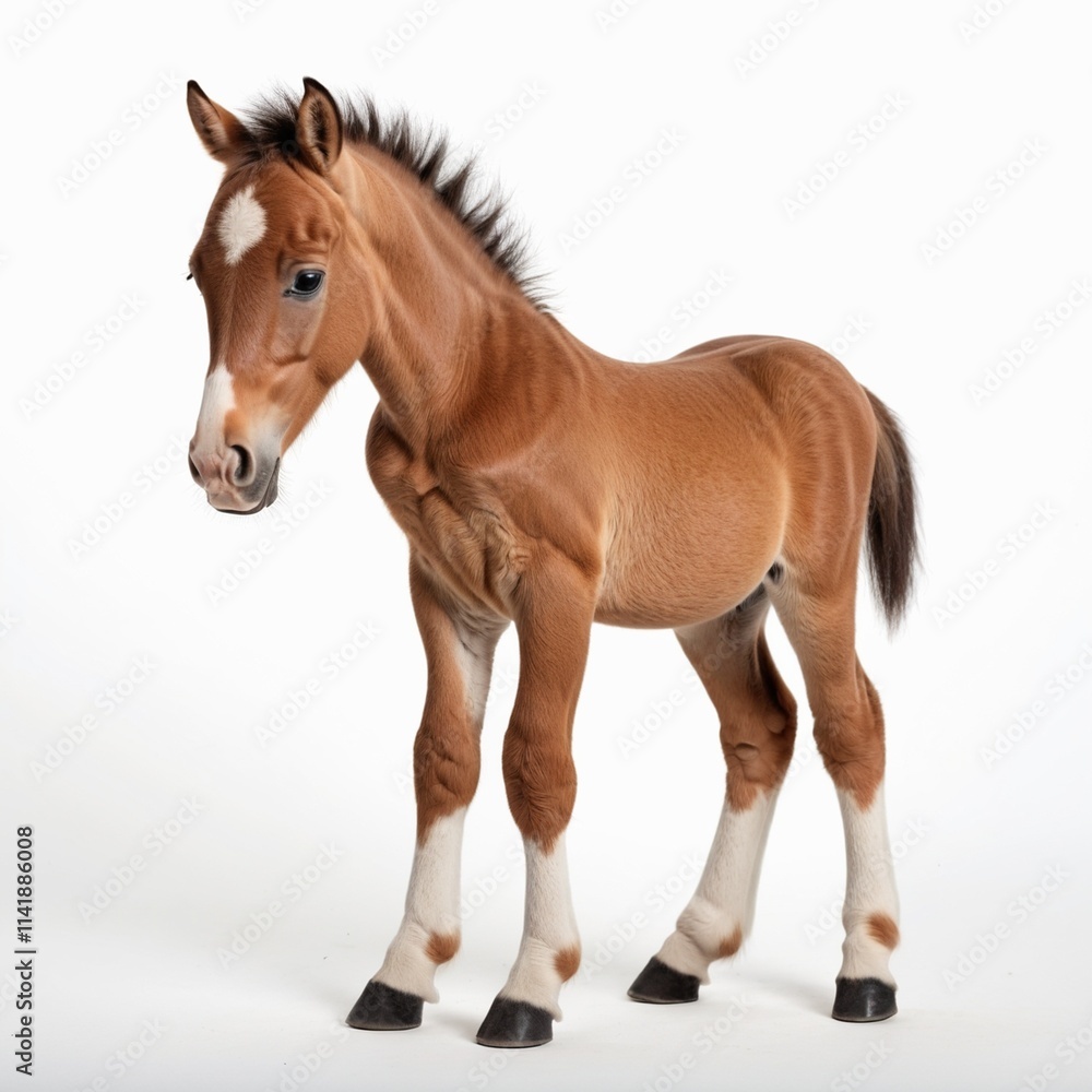 Obraz premium Photo of a horse foal, isolated on a white background, horse foal Generative AI