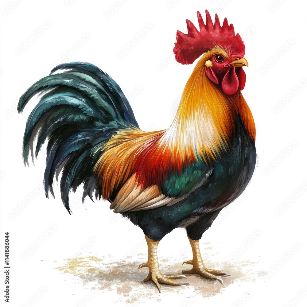 Fototapeta premium Oil painting of beautiful Rooster impressionism style, accented brush strokes and paint blobs