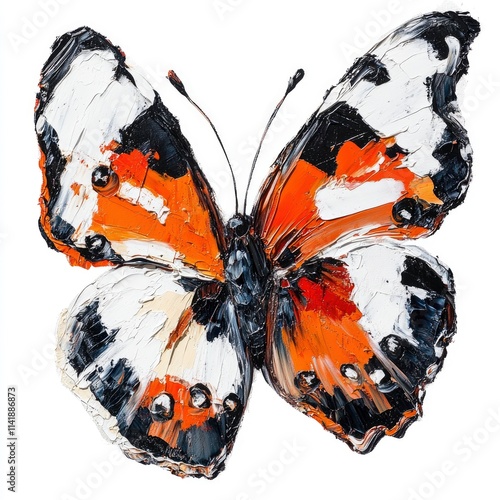 Oil painting of beautiful Sphyrna butterfly impressionism style, accented brush strokes and paint blobs