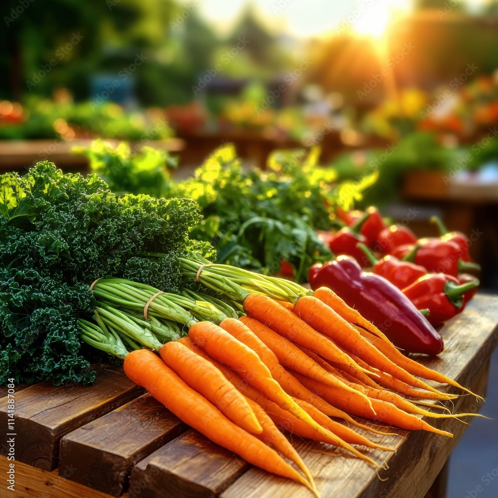Rustic outdoor market showcasing fresh vegetables natural environment vibrant sunset captivating view Rustic outdoor market showcasing fresh vegetables natural environment vibrant sunset captivating view