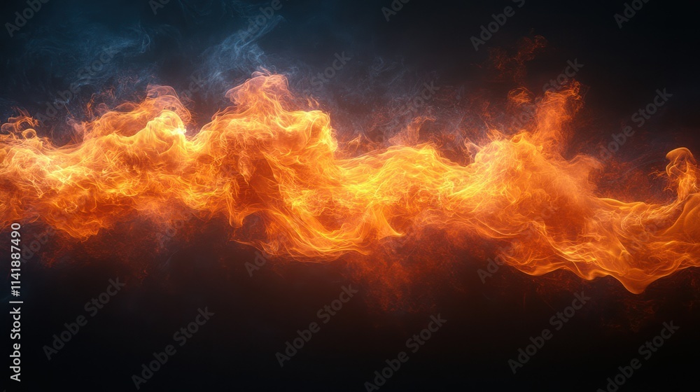 Abstract fiery stream with orange and blue smoke on black background. Abstract fiery stream with orange and blue smoke on black background.