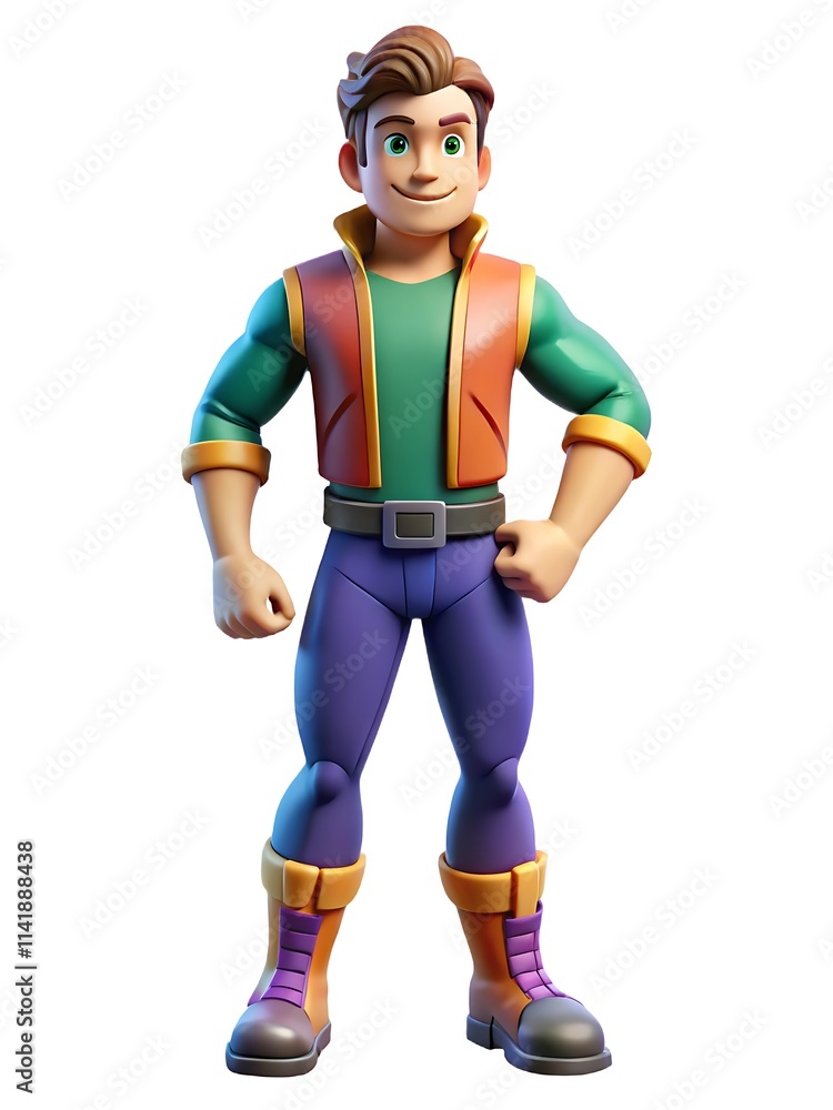 3D Male Gaming Character Isolated on White Background, Full Body, Designed for Gaming Projects