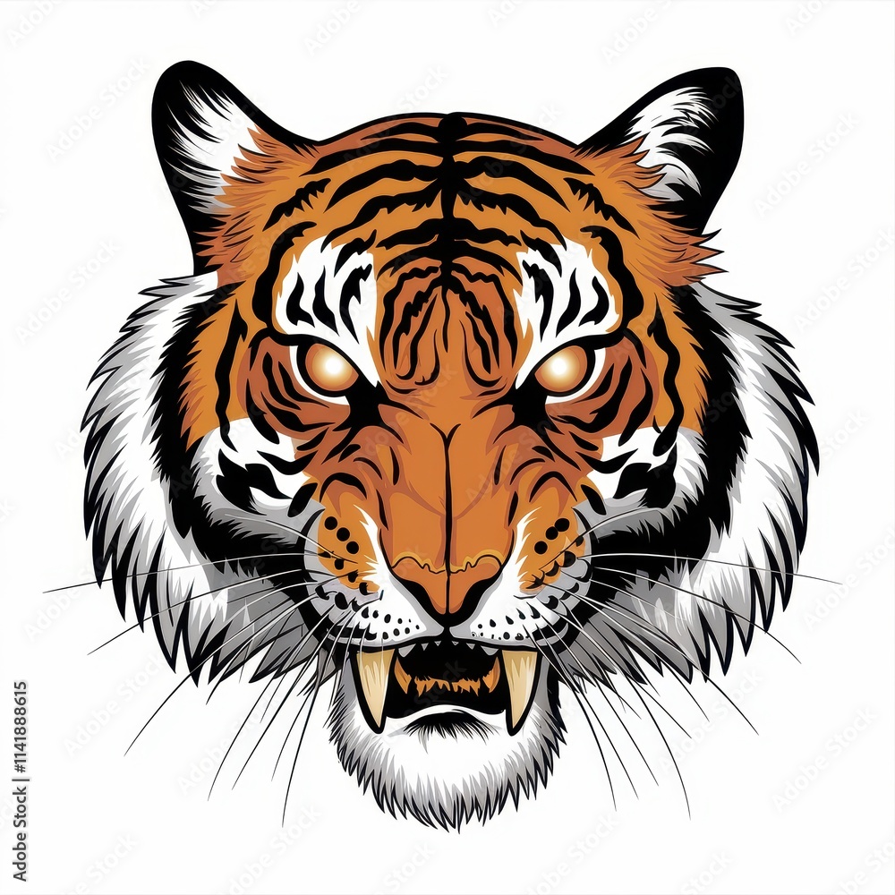 Fierce Tiger Head Intense Glaring Eyes Powerful Fangs Fierce Tiger Head Intense Glaring Eyes Powerful Fangs