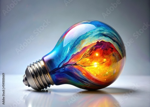 Luminescent oil strokes depict a fantastical lightbulb; creativity bursts forth, a concept art triumph.