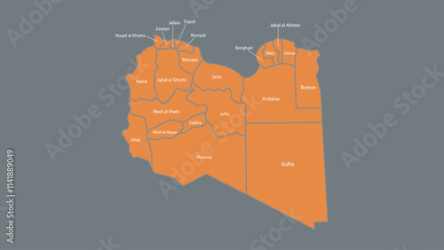 Modern Map of Libya with Interactive Features, Flat design Libya outline map.