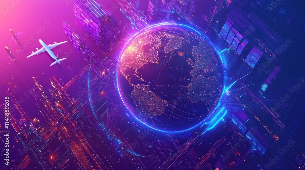 Obraz premium Global Network: A Futuristic Visualization of Technology