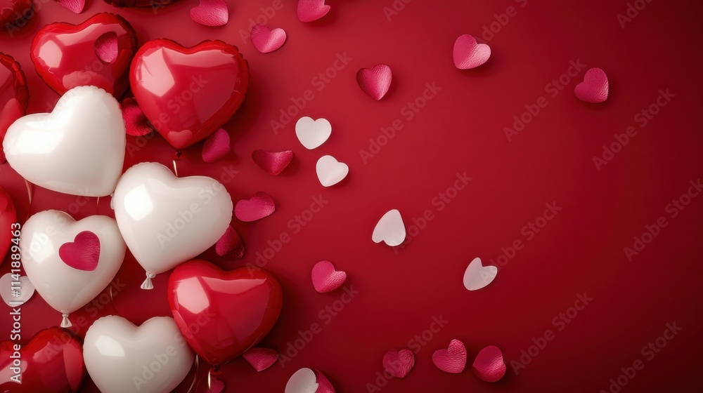 a bunch of red and white balloons with hearts a bunch of red and white balloons with hearts