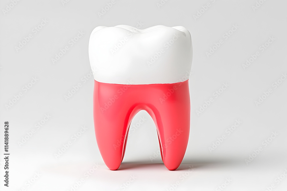 Bright red tooth model sits against a plain background, showcasing dental design and highlighting the importance of oral health Bright red tooth model sits against a plain background, showcasing dental design and highlighting the importance of oral health