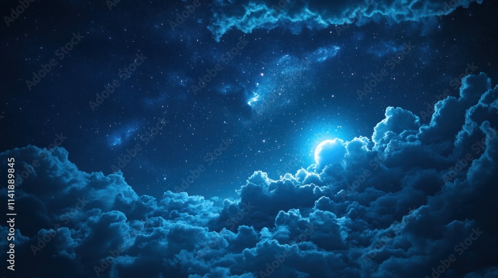 Night sky, moon, clouds, stars, dark, blue. Night sky, moon, clouds, stars, dark, blue.