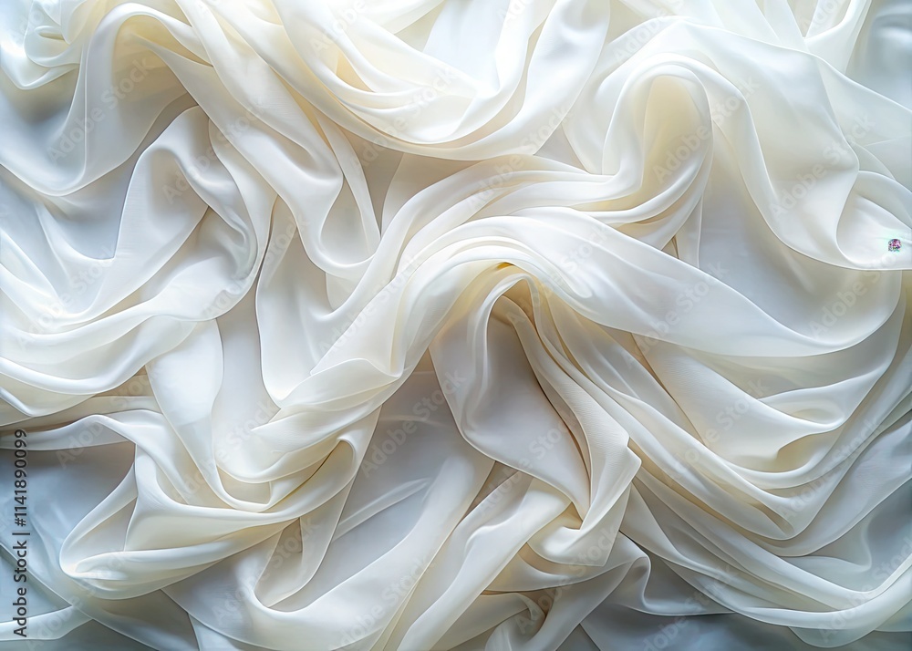 Luxury chiffon wedding backdrop: elegant pleats, top-down view.