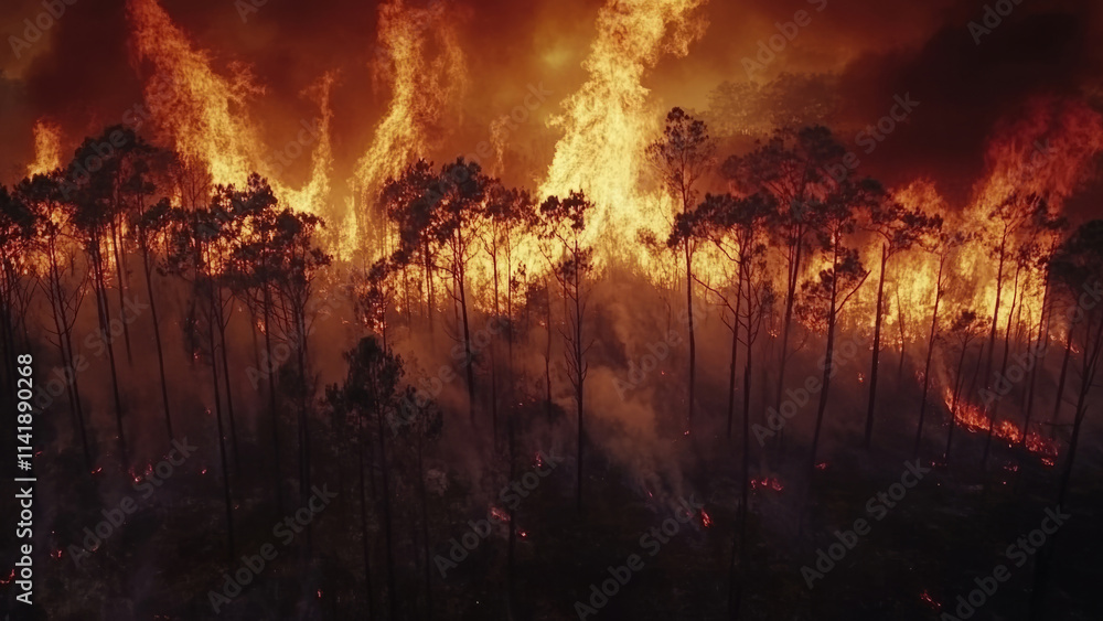 Dramatic Aerial View of Forest Fire with Intense Flames and Smoke Dramatic Aerial View of Forest Fire with Intense Flames and Smoke