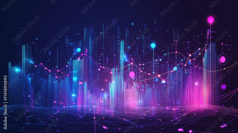 Data network and processing with glowing digital lines and scopes on a dark background, showing high-tech data analysis and connectivity Data network and processing with glowing digital lines and scopes on a dark background, showing high-tech data analysis and connectivity