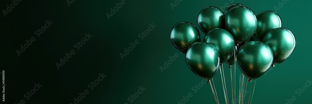 Fototapeta premium Realistic 3D Green Balloons on a Deep Green Background for Holiday Celebrations and Festive Events
