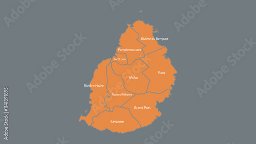 Modern Map of Mauritius with Interactive Features, Flat design Mauritius outline map.