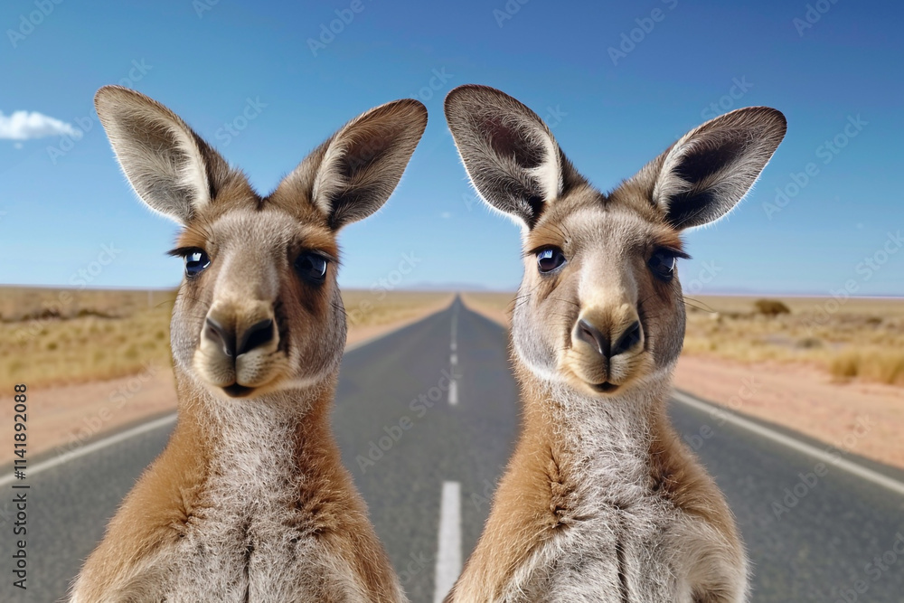 A Pair of Kangaroos in the Australian Outback during Summer A Pair of Kangaroos in the Australian Outback during Summer