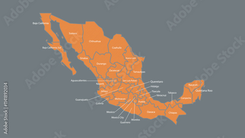 Modern Map of Mexico with Interactive Features, Flat design Mexico outline map.