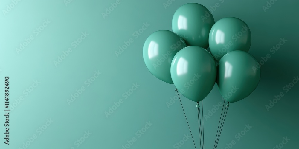 Realistic 3D Green Balloons Against Soft Blue Background for Holidays and Celebrations Displaying Joyful Atmosphere and Festive Vibes Realistic 3D Green Balloons Against Soft Blue Background for Holidays and Celebrations Displaying Joyful Atmosphere and Festive Vibes