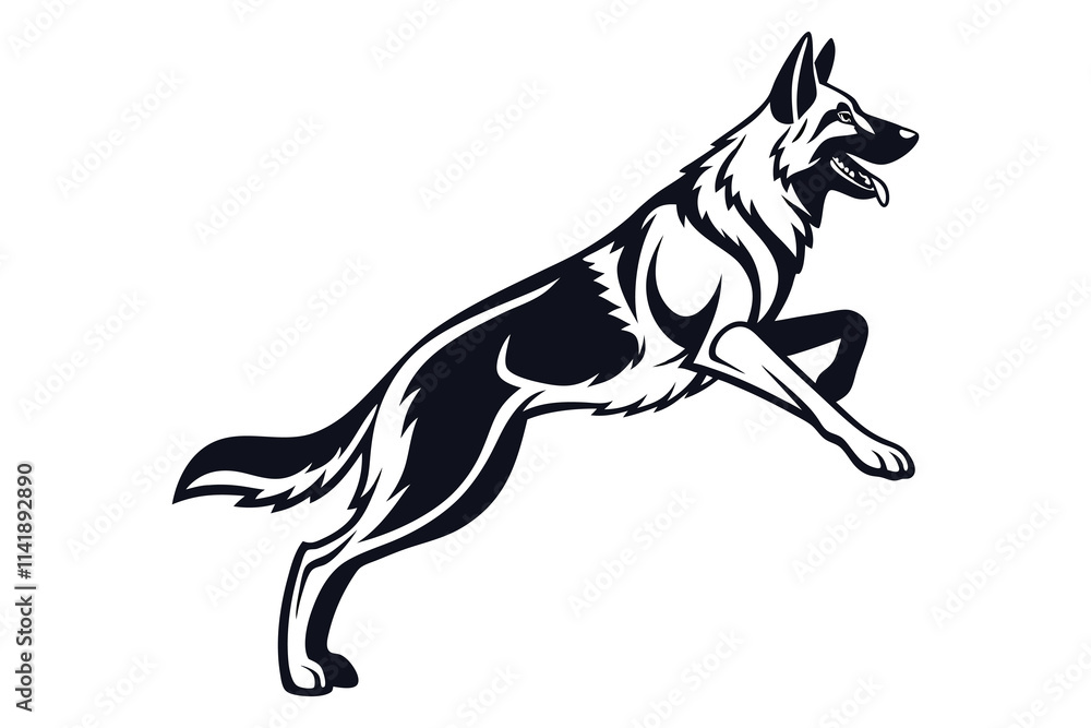 Energetic German Shepherd Silhouette - Leaping Dog Illustration Energetic German Shepherd Silhouette - Leaping Dog Illustration