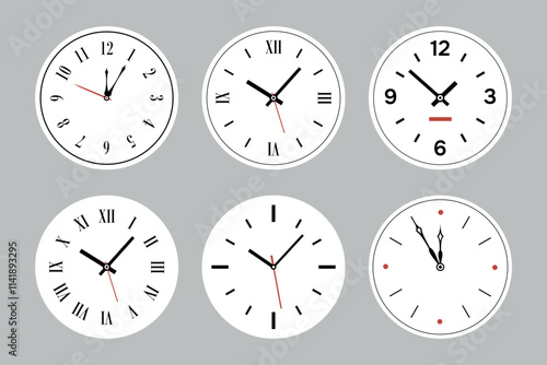 different clock faces vector set