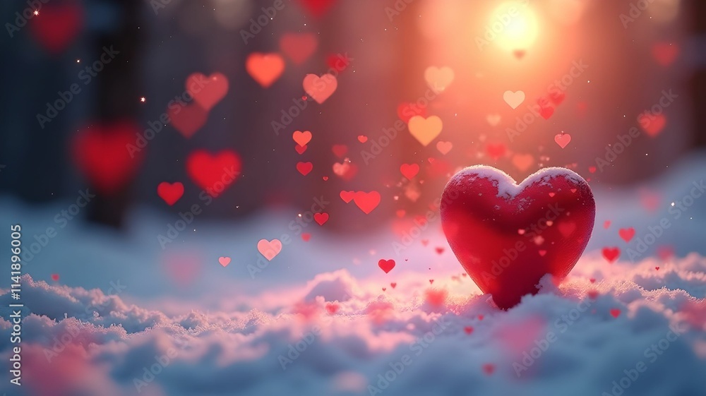 Valentine with heart on snow background and place for text, bokeh Valentine with heart on snow background and place for text, bokeh