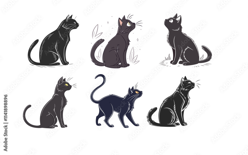 Vector black and white hand drawn cat set illustration. Cute pet cartoon and animal design art. Mammal character drawing outline shape and doodle sketch collection. Vector black and white hand drawn cat set illustration. Cute pet cartoon and animal design art. Mammal character drawing outline shape and doodle sketch collection.
