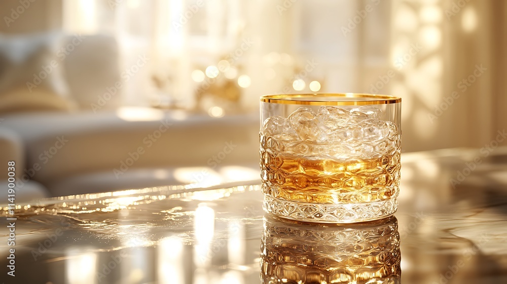 Golden Hour Whiskey Drink In Elegant Setting Golden Hour Whiskey Drink In Elegant Setting