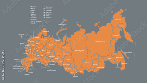 Modern Map of Russia with Interactive Features, Flat design Russia outline map.
