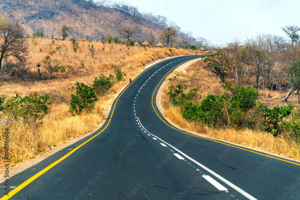 road in the rural area of Zambia, Africa