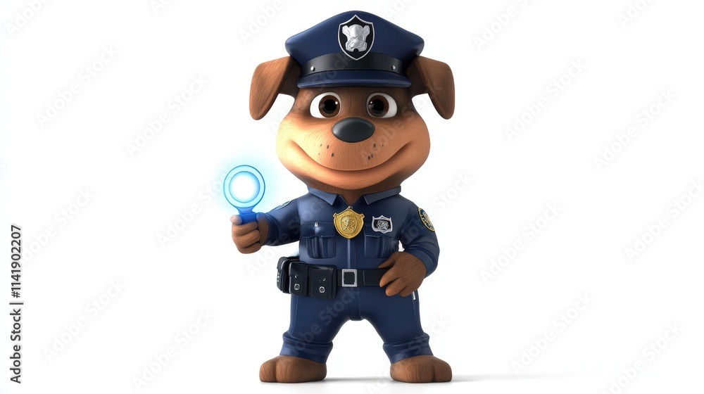 Cute Cartoon Dog Police Officer Holding Blue Light Tool Cute Cartoon Dog Police Officer Holding Blue Light Tool