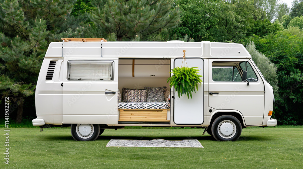 Boho Style Camper Van with Patterned Rugs and Cushions Boho Style Camper Van with Patterned Rugs and Cushions