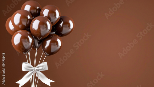 Rustic Brown Balloons with White Ribbon on Brown Background