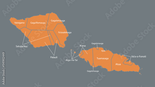 Modern Map of Samoa with Interactive Features, Flat design Samoa outline map.