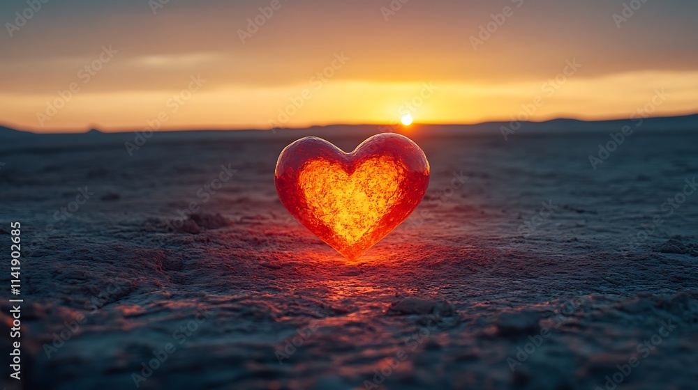 Fototapeta premium Fiery Heart at Sunset Desert Landscape