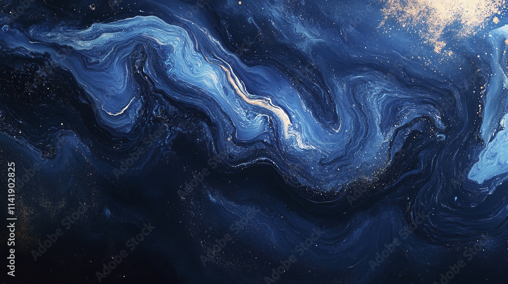 Abstract blue gradient texture with swirling patterns and gold accents Abstract blue gradient texture with swirling patterns and gold accents