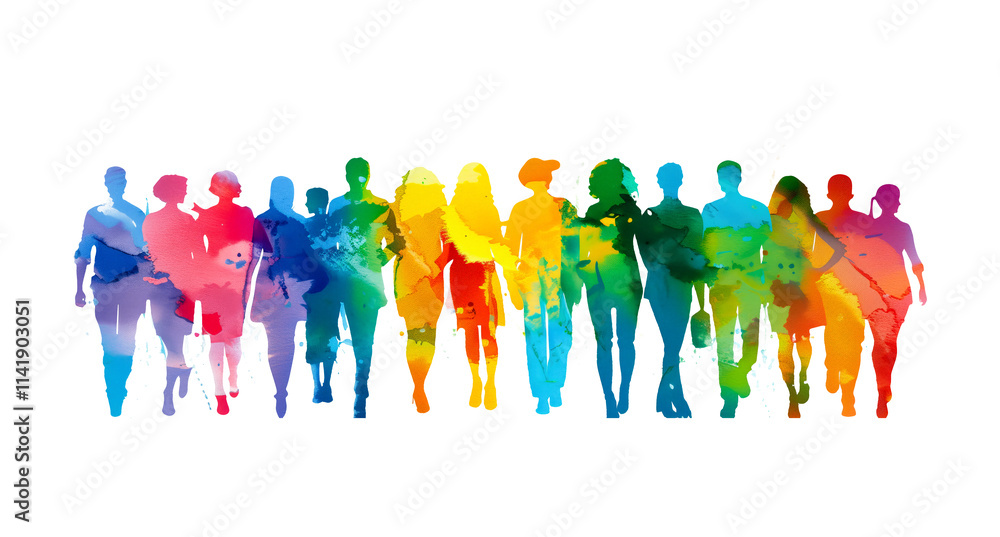 Obraz premium Abstract colourful silhouettes of people isolated on white background.