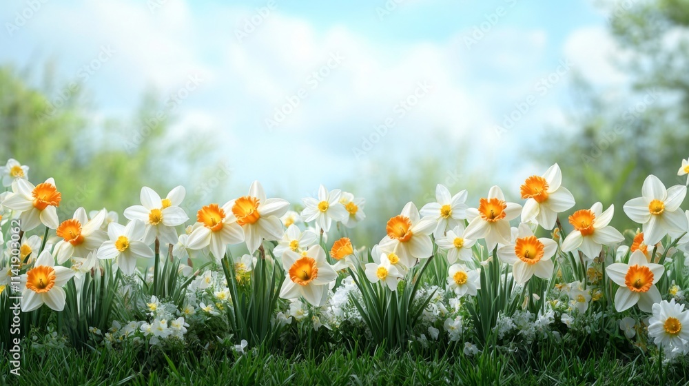 Daffodils blooming in a springtime garden Daffodils blooming in a springtime garden