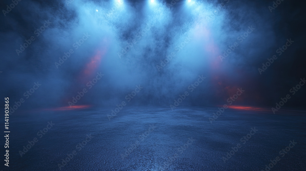 dark, empty street with dark blue background and foggy atmosphere dark, empty street with dark blue background and foggy atmosphere